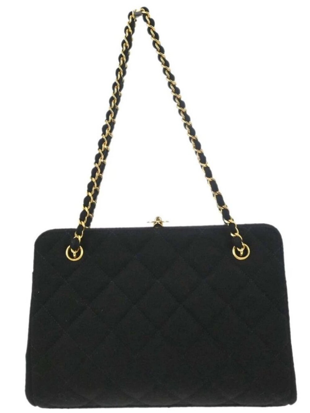Chanel Black Cotton Chain Hand Handbag